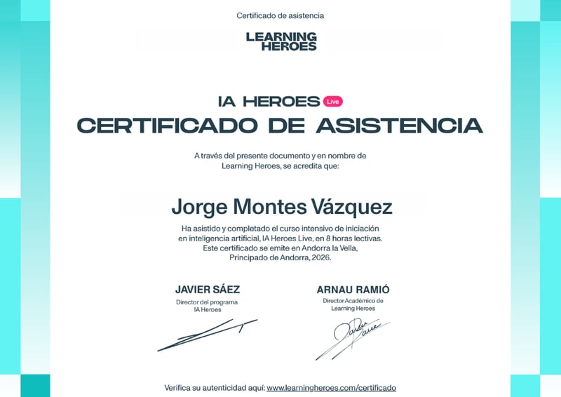 Certificado de asistencia IA Heroes Live