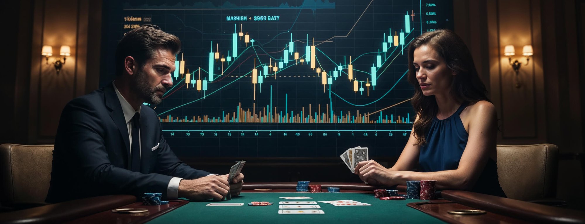 Hombre y mujer jugando al póker en una mesa